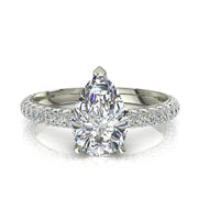 Solitaire bague diamant poire et diamants ronds 1.10 carat or blanc Patrizia